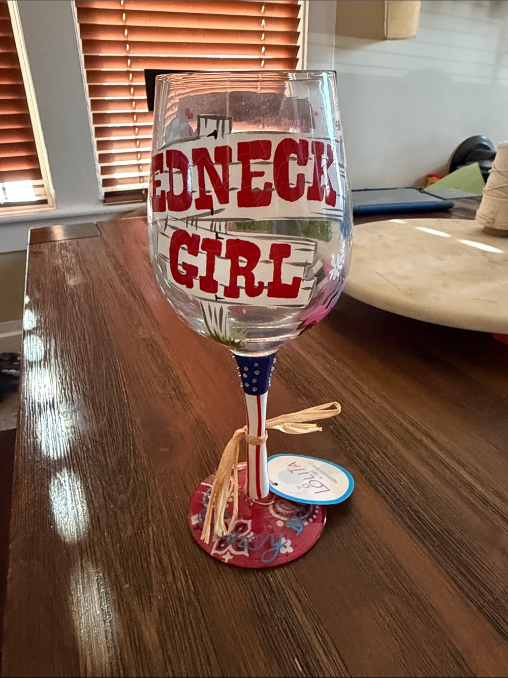 Lolita Hand-Painted "Redneck Girl" Wine Glass — Red, White & Blue